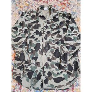 Vintage 90's Prentiss Duck Camo Button Up Chamois Flannel Shirt Size Large HOLES